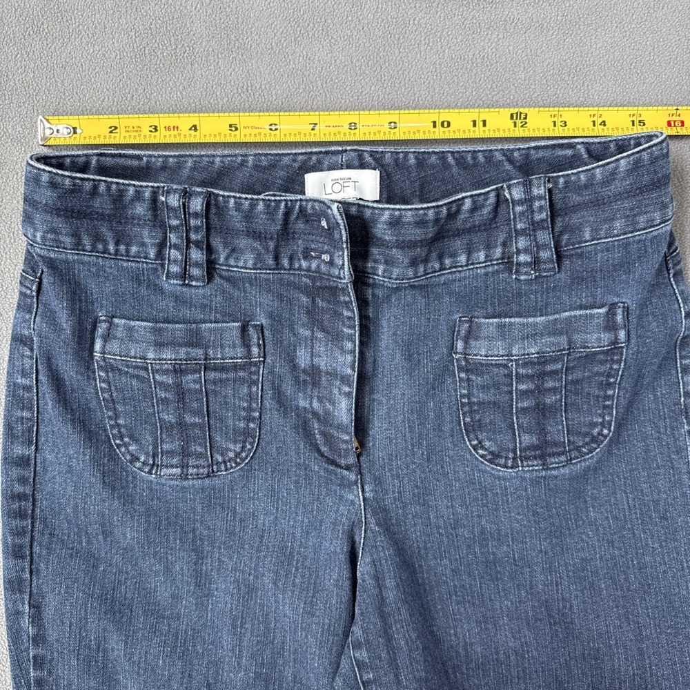 LOFT Flare Jeans Womens 10 Blue High Rise‎ Patch Pockets Denim Unpicked Raw Hem - Picture 7 of 14